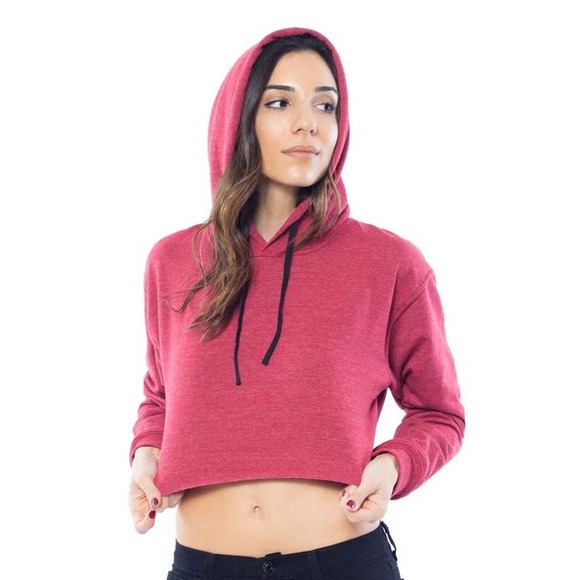 Over The Limit Tops - OTLA Cropped Fleece Hoodie Marled Red